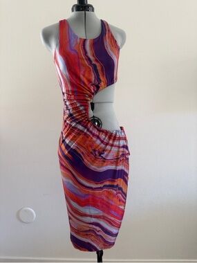 Sleeveless Cut Out Swim Coverup Adjustable Waist S NWT